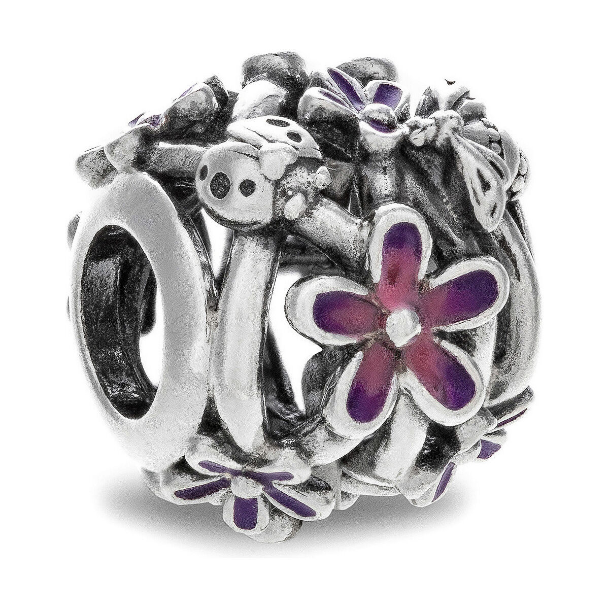 Miçangas femininas Pandora OPENWORK PURPLE DAISY Prateado Roxo